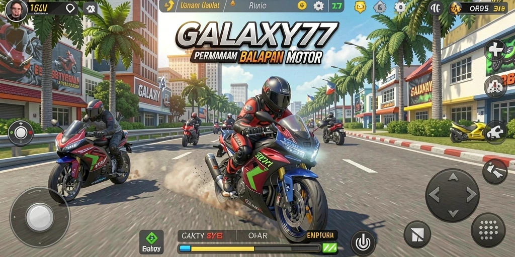 Screenshot menampilkan balapan motor yang menegangkan dan penuh aksi.