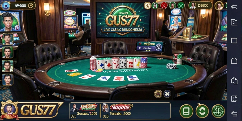 Tampilan utama GUS77 yang menampilkan dealer langsung di Live Casino.