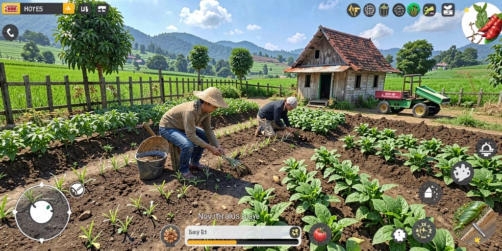 Screenshot utama HOYE55 menampilkan gameplay bertani yang seru.