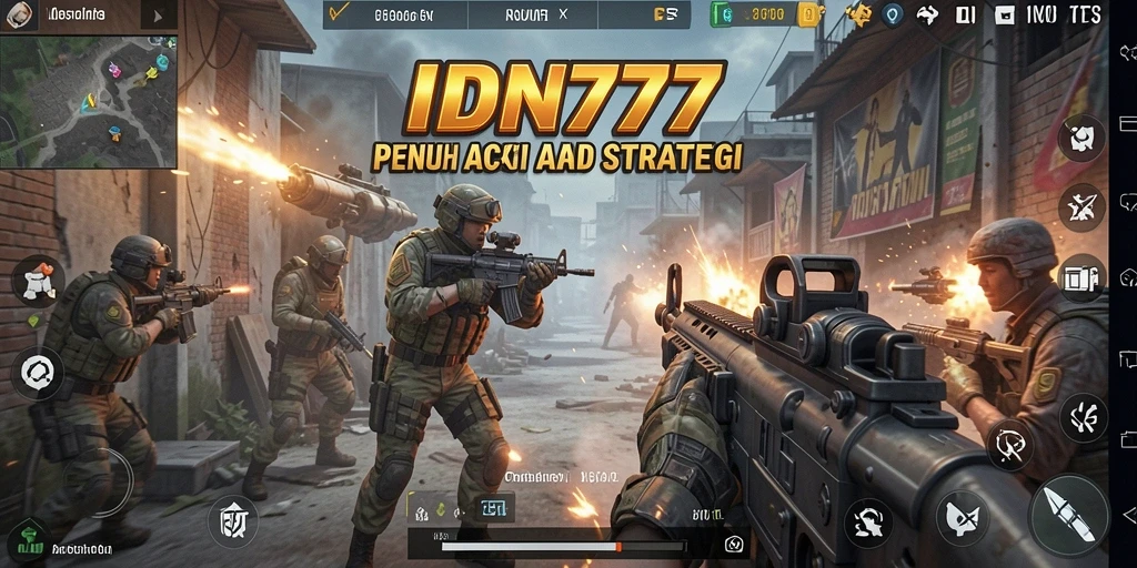 Screenshot utama IDN777 menampilkan aksi tembak-menembak yang intens dan mendebarkan.