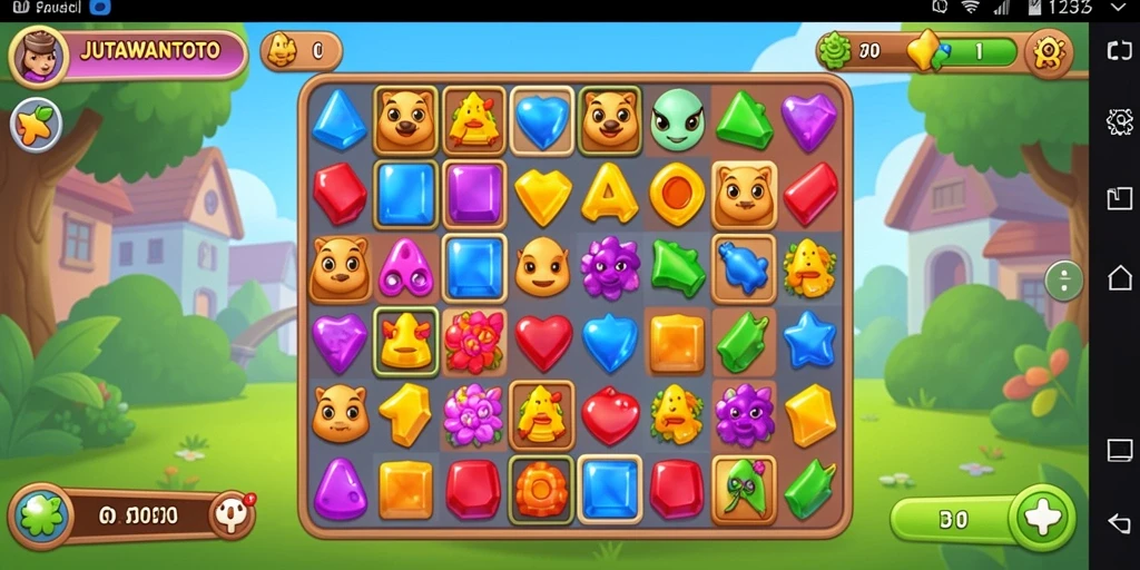 Tampilan gameplay menantang di JUTAWANTOTO dengan petualangan Match-3.
