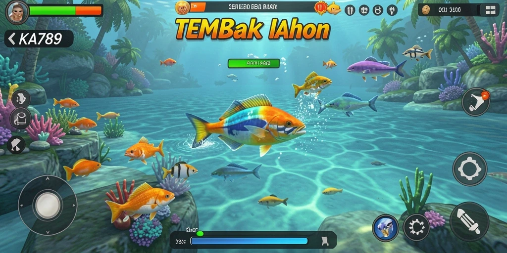 Screenshot gameplay KA789 yang menunjukkan aksi menembak ikan.