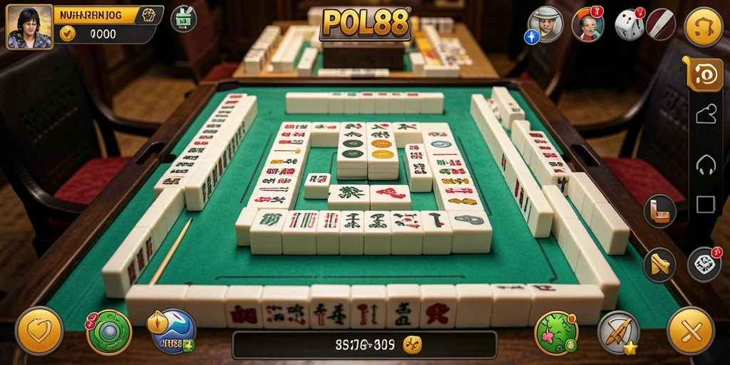 Screenshot POL88 menunjukkan gameplay menarik dengan ubin Mahjong berwarna-warni.