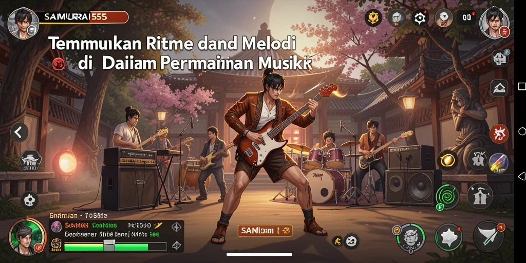Tampilan gameplay interaktif SAMURAI555 yang memukau dengan beragam alat musik.