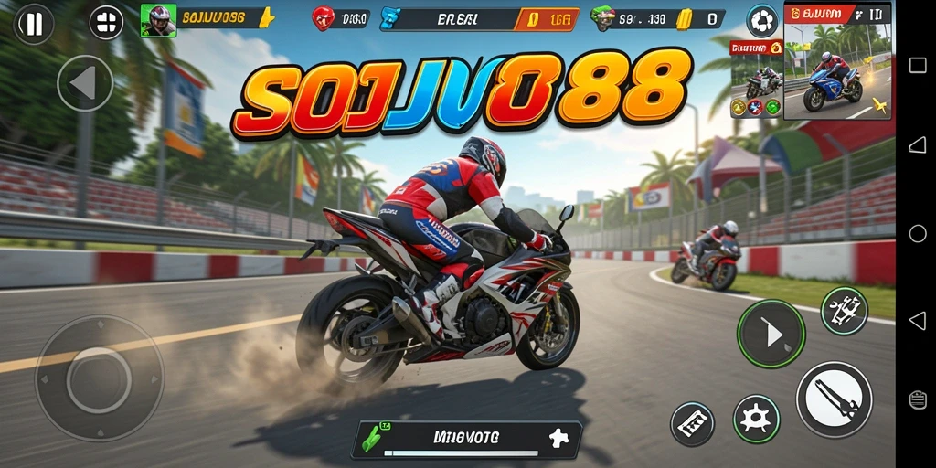 Tampilan gameplay seru balap motor SOJU88.
